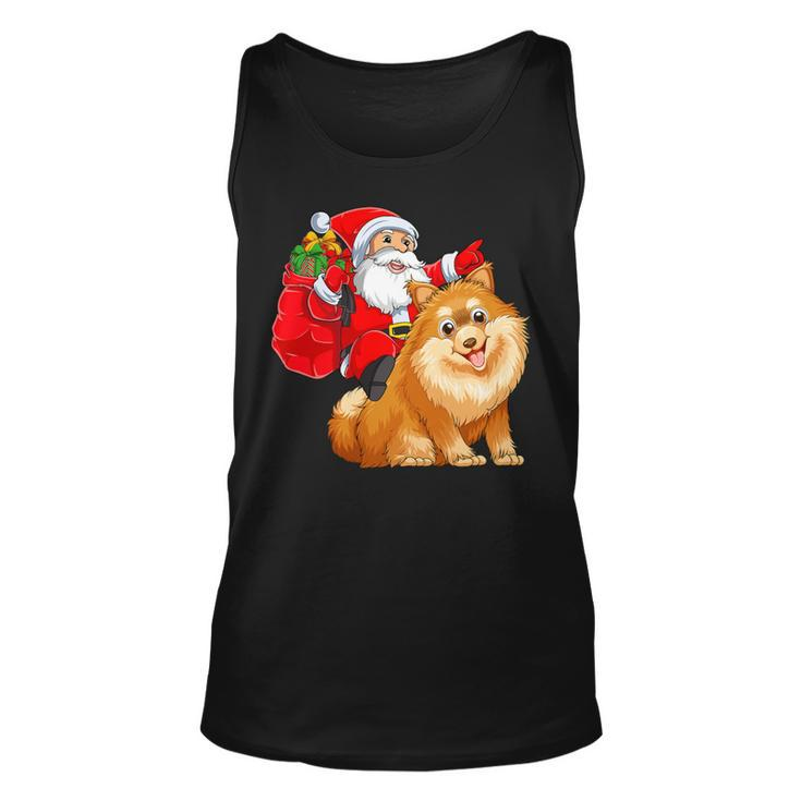 Matching Family Funny Santa Riding Pomeranian Dog Christmas T-Shirt Unisex Tank Top
