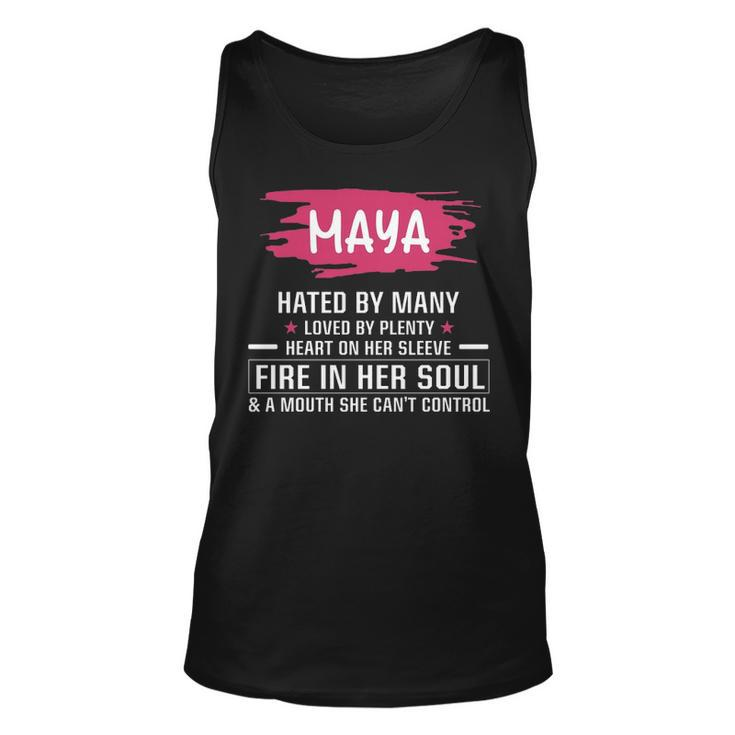 Maya Name Gift   Maya Hated By Many Loved By Plenty Heart On Her Sleeve Unisex Tank Top