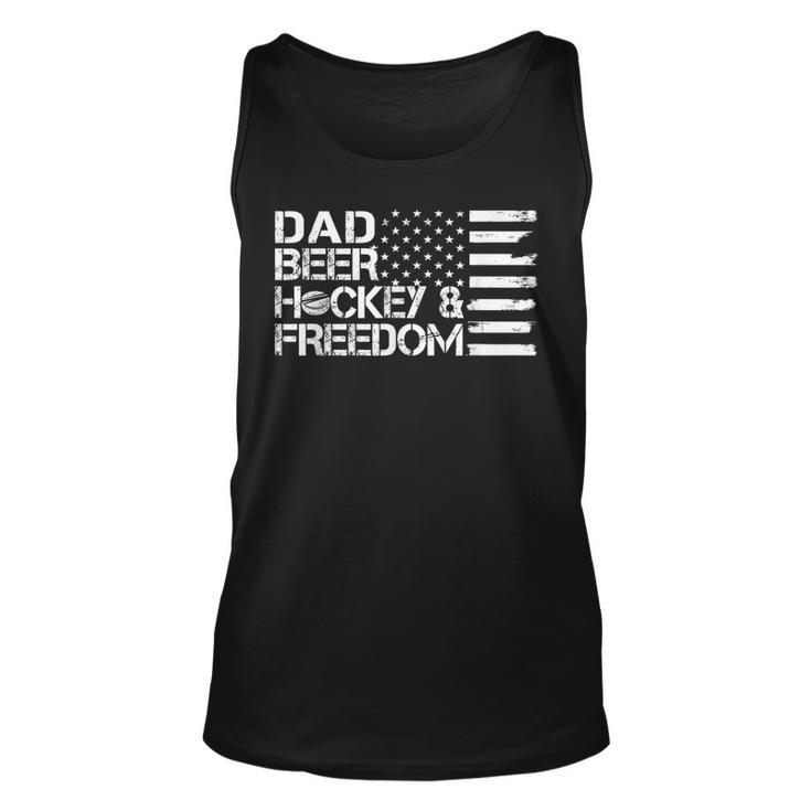 Mens Dad Beer Coach & Freedom Hockey Us Flag 4Th Of July  Unisex Tank Top
