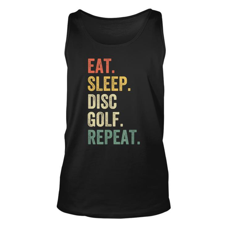 Mens Eat Sleep Disc Golf Repeat Funny Frisbee Sport Vintage Retro  Unisex Tank Top