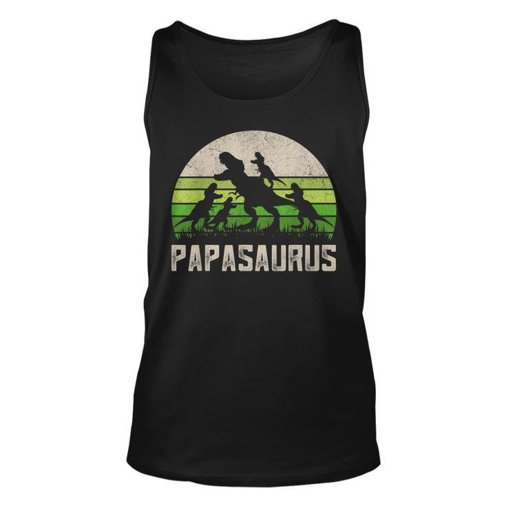 Mens Funny Grandpa  Papasaurus Dinosaur 4 Kids Fathers Day  Unisex Tank Top