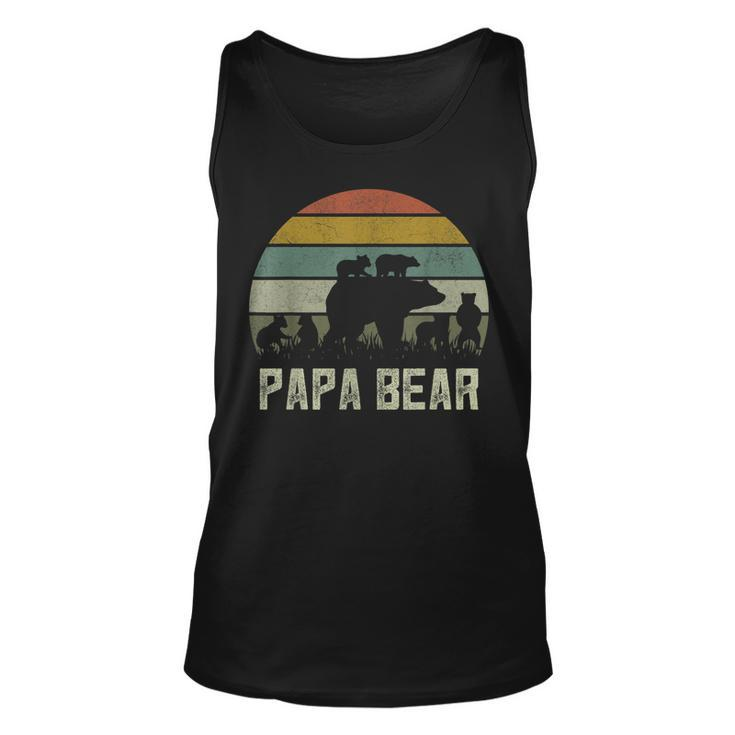 Mens Funny Papa Bear  Cub 6 Kids Fathers Day Grandpa  Unisex Tank Top
