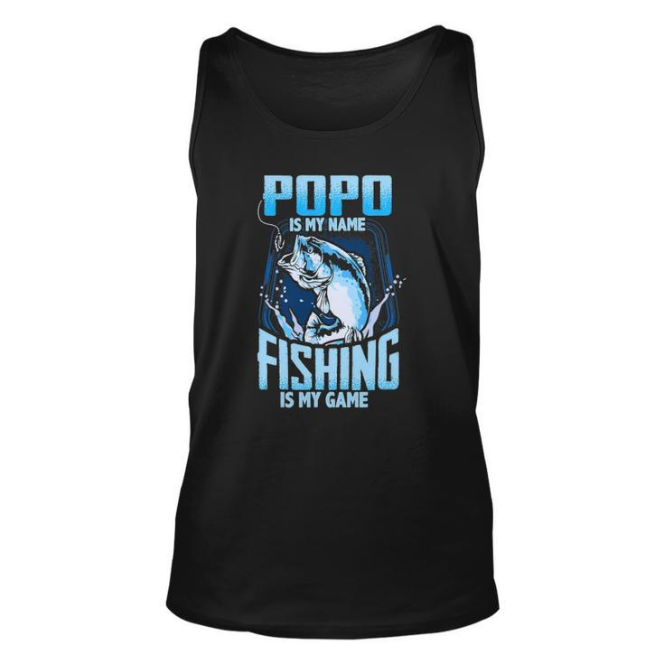 Mens Popo Is My Name Fishing Is My Game Fathers Day Gifts Unisex Tank Top