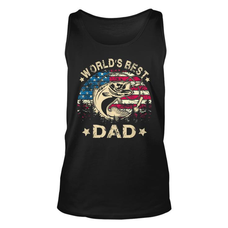 Mens Worlds Best Fishing Dad T  4Th Of July American Flag Unisex Tank Top
