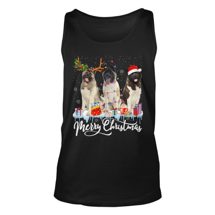 Merry Christmas American Akita Santa Light Reindeer Snow T-Shirt Unisex Tank Top