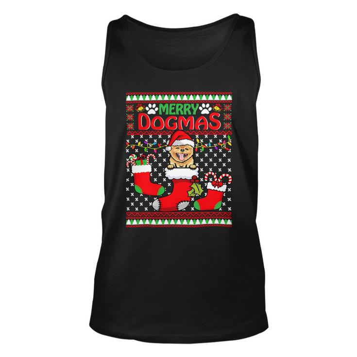 Merry Dogmas Pomeranian Dog Funny Ugly Christmas Xmas T-Shirt Unisex Tank Top