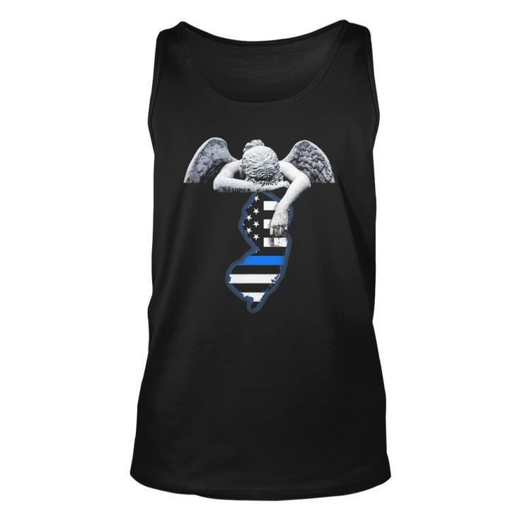 New Jersey Thin Blue Line Flag And Angel For Law Enforcement Tank Top