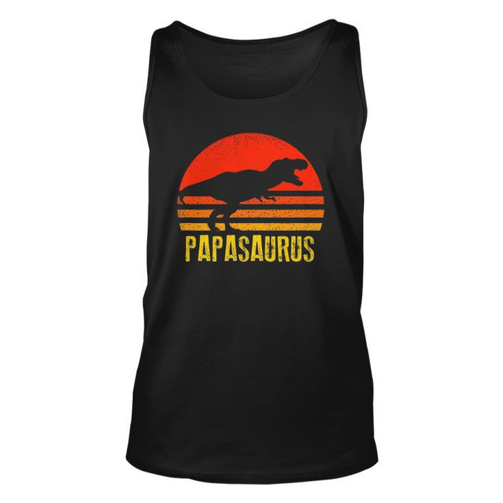 Papasaurus  Retro Vintage Sunset Dinosaur Gift Unisex Tank Top