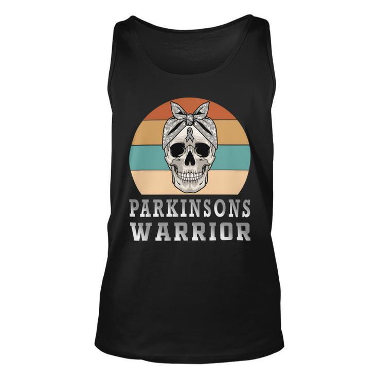 Parkinsons Warrior  Skull Women Vintage  Grey Ribbon  Parkinsons  Parkinsons Awareness Unisex Tank Top