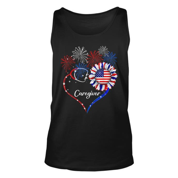 Patriotic Caregiver Sunflower 4Th Of July American Flag Love  Unisex Tank Top