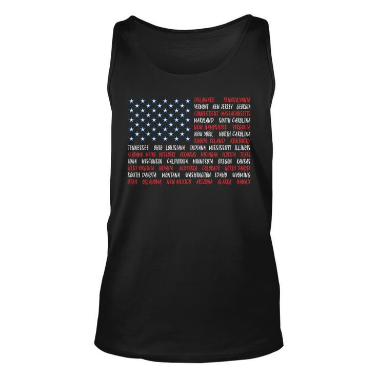 Patriotic July 4Th Usa American Flag All 50 State Names  Unisex Tank Top