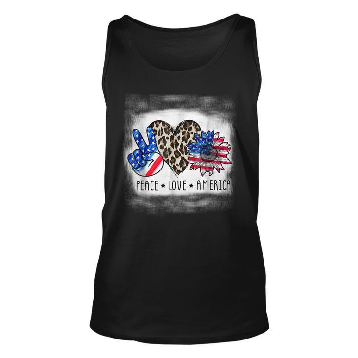 Peace Love America Bleached With Leopard Sunflower Us Flag  V2 Unisex Tank Top