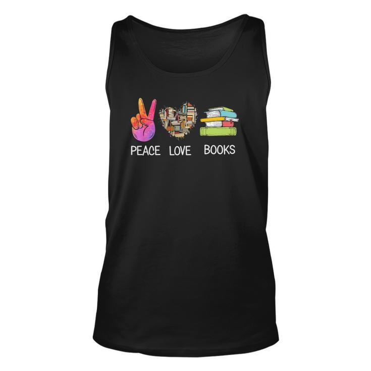 Peace Love Books  Funny Book Graphic Tee Reading Lover Unisex Tank Top