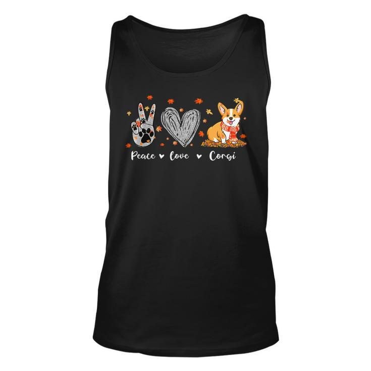 Peace Love Corgi Funny Corgi Dog Lover Pumpkin Fall Season Unisex Tank Top