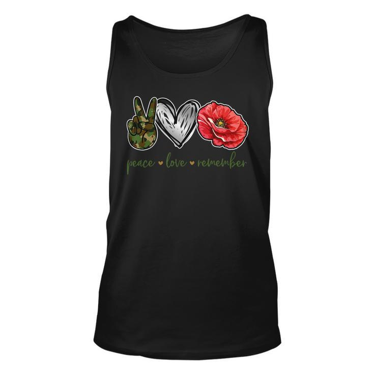 Peace Love Remember Red Poppy Flower Soldier Veteran Day T-Shirt Unisex Tank Top