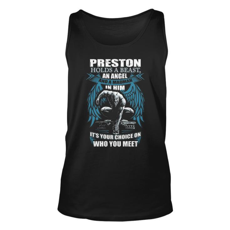 Preston Name Gift   Preston And A Mad Man In Him Unisex Tank Top