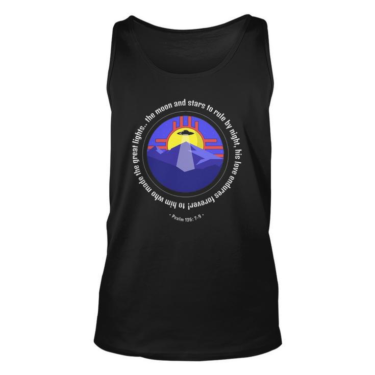 Psalm 146 7-9 Stars And Alien Spaceship Bible Quote Unisex Tank Top