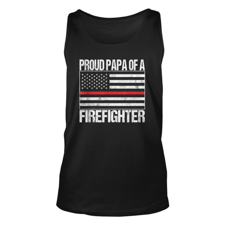 Red Line Flag  Proud Papa Of A Firefighter Fireman Unisex Tank Top