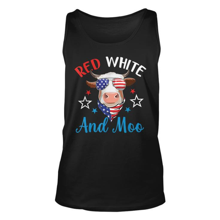 Red White And Moo 4Th Of July Cow Usa Flag Farmer Patriotic  Unisex Tank Top