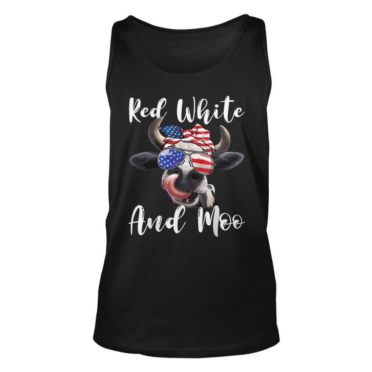 Red White And Moo Cow Messy Bun Usa Flag 4Th Of July  Unisex Tank Top
