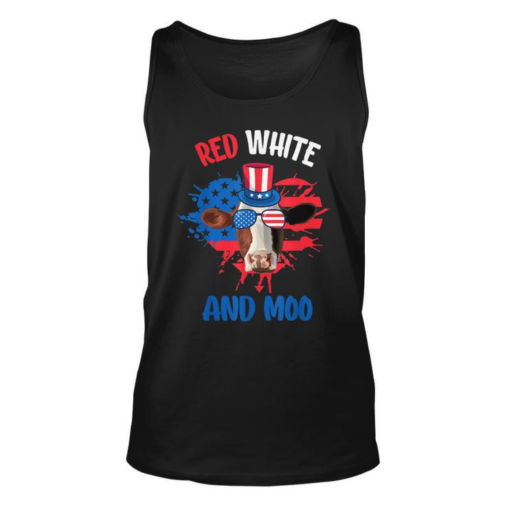 Red White And Moo Patriotic Cow Farmer 4Th Of July  Unisex Tank Top
