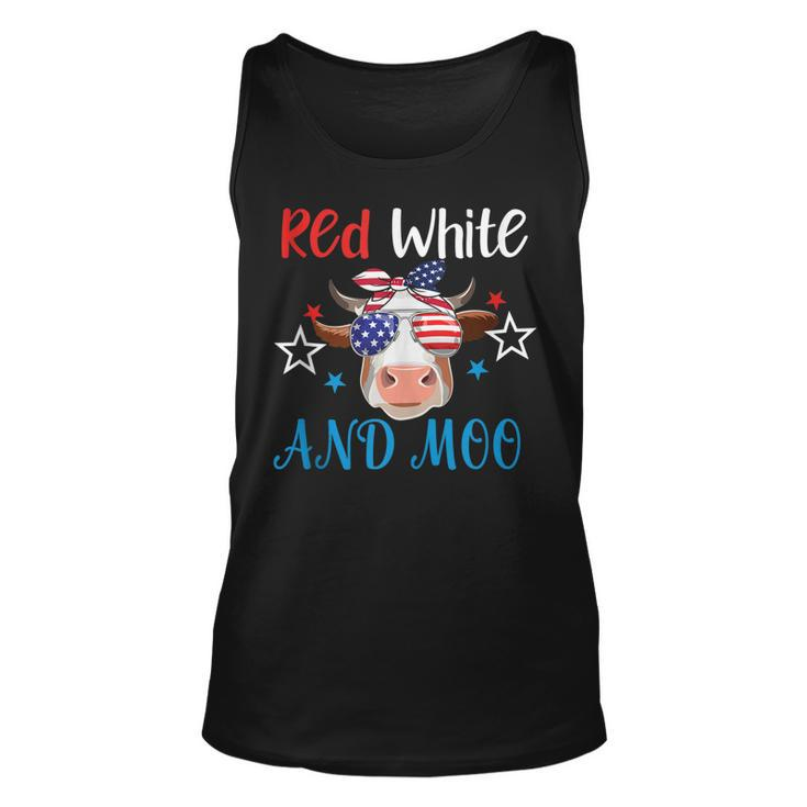 Red White And Moo Patriotic Cow Usa Flag 4Th Of July Farmer  Unisex Tank Top