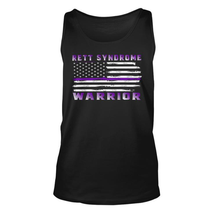 Rett Syndrome Warrior Usa Flag  United States Flag  Purple Ribbon  Rett Syndrome  Rett Syndrome Awareness Unisex Tank Top
