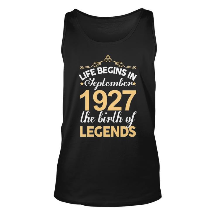 September 1927 Birthday   Life Begins In September 1927 V2 Unisex Tank Top