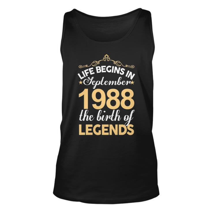 September 1988 Birthday   Life Begins In September 1988 V2 Unisex Tank Top