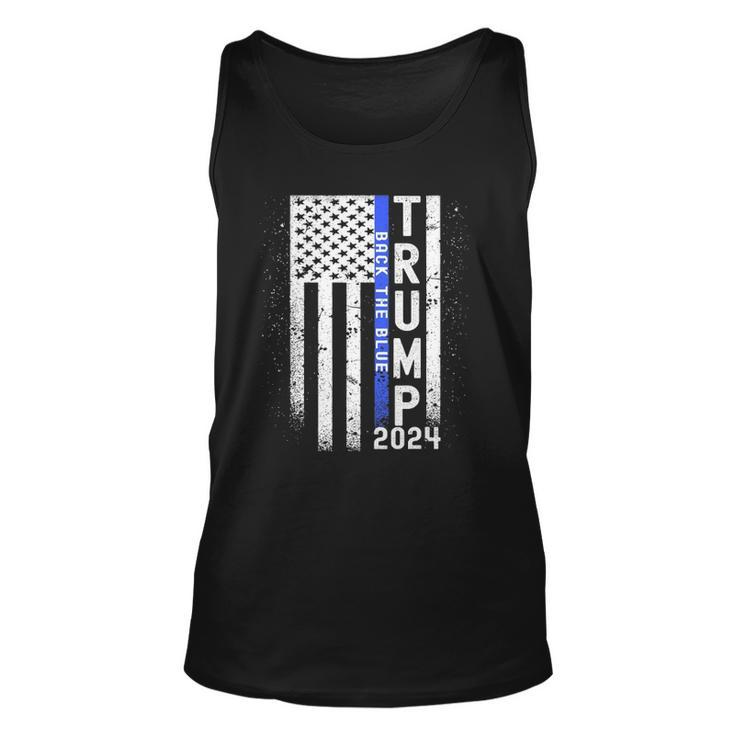 Trump 2024 Back The Blue American Flag Blue Line 4Th Of July Tank Top