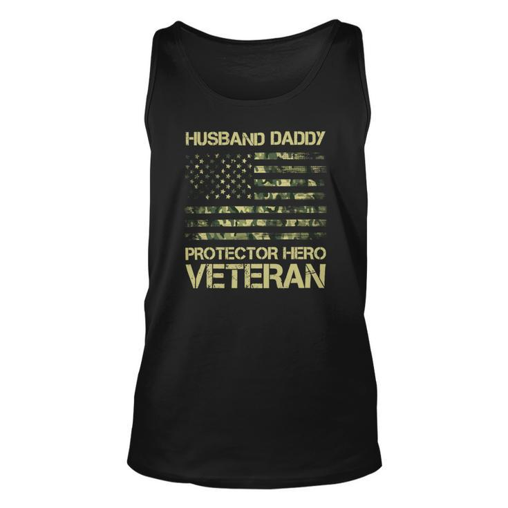 Veteran Husband Daddy Protector Hero Veteran American Flag Vintage Dad 2 Navy Soldier Army Military Unisex Tank Top