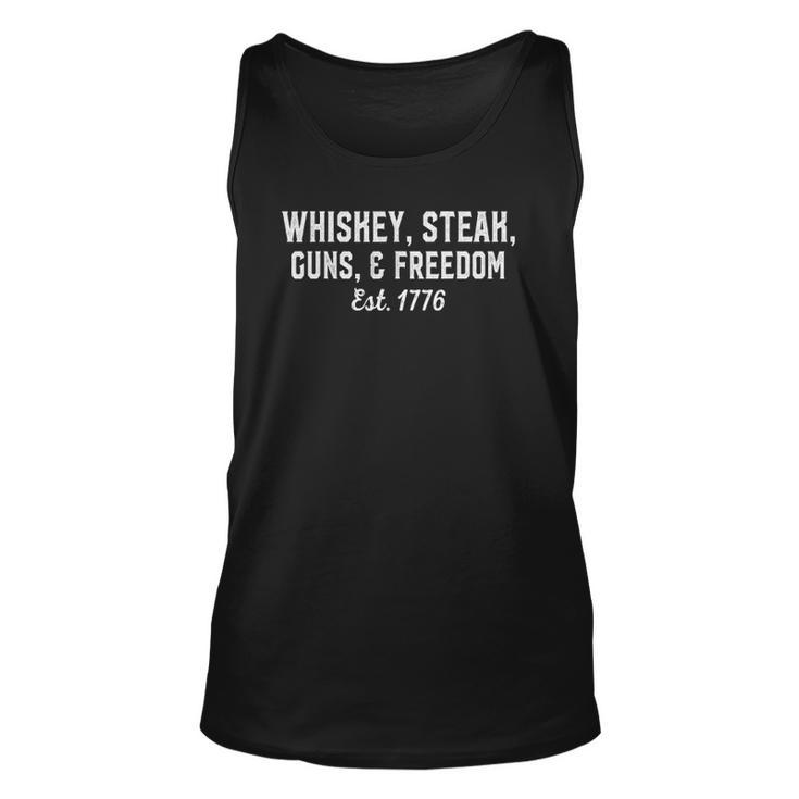 Whiskey Steak Guns Freedom Est 1776 National Day Unisex Tank Top