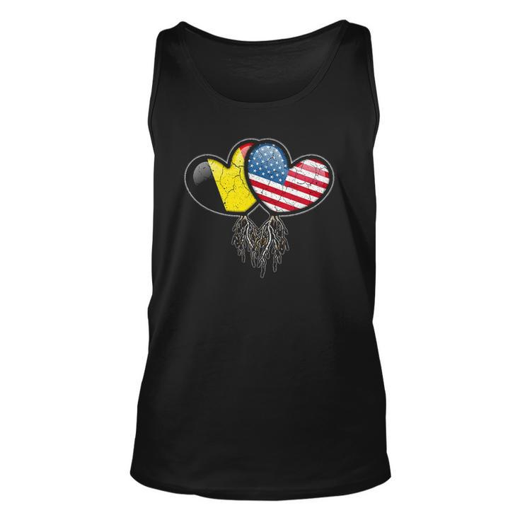 Womens Belgian American Flags Inside Hearts With Roots Unisex Tank Top