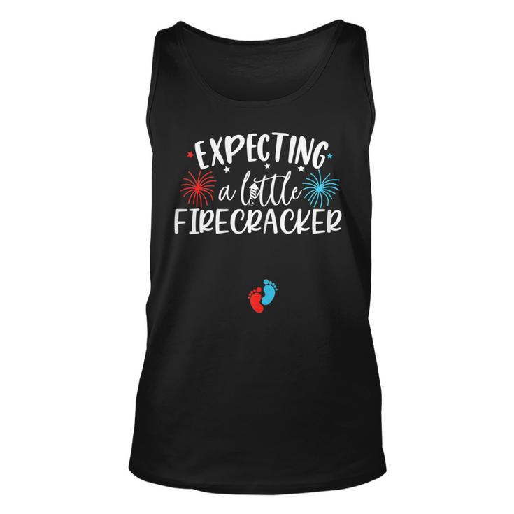 Womens Expecting A Little Firecracker Funny 4Th Of July Pregnant  Unisex Tank Top