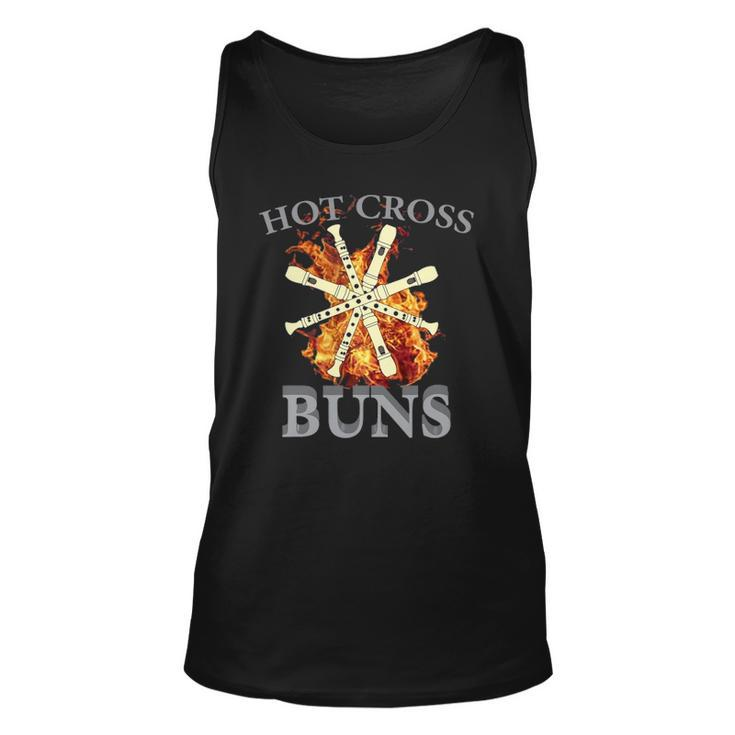 Womens Hot Cross Buns Pattern Flute Player For Dad Unisex Tank Top