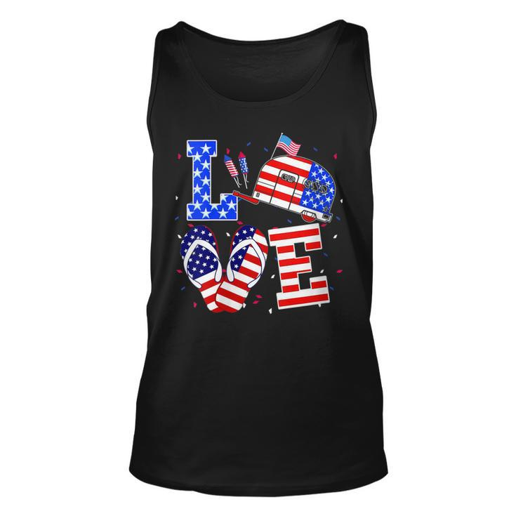 Womens Love Camping Flip Flop Usa Flag 4Th Of July Camper Patriotic  Unisex Tank Top