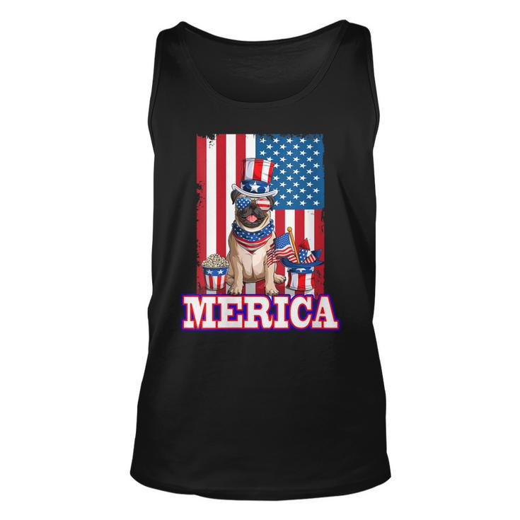 Womens Pug Dad Mom 4Th Of July American Flag Merica Dog  Unisex Tank Top