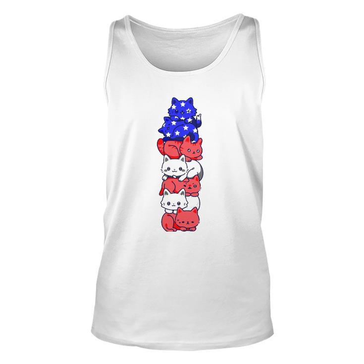 4Th Of July Cat Patriotic American Flag Cute Cats Pile Stack Tank Top