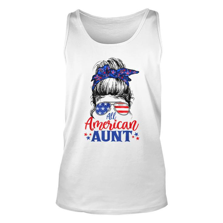 4Th Of July All American Aunt Messy Bun Patriotic Usa Flag  Unisex Tank Top