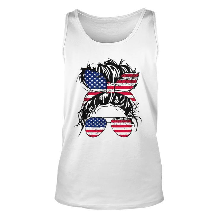 4Th Of July American Flag Patriotic Daughter Messy Bun Usa Unisex Tank Top