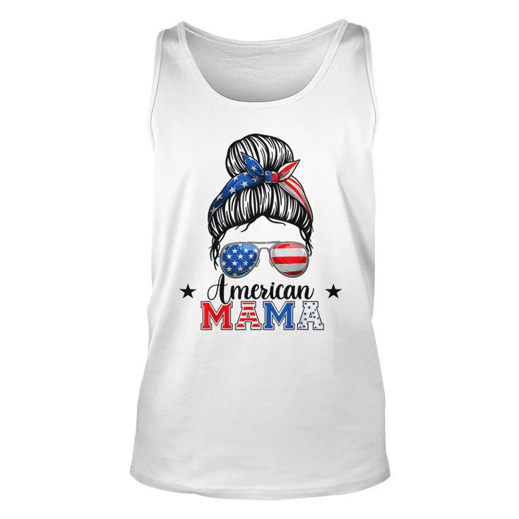 4Th Of July American Mama Messy Bun Mom Life Patriotic Mom  Unisex Tank Top