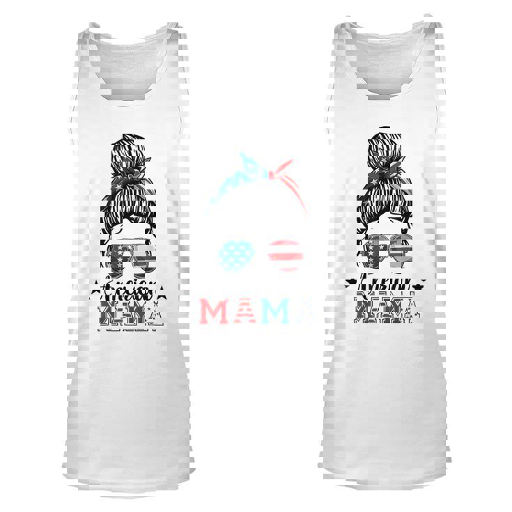 4Th Of July American Mama Messy Bun Mom Life Patriotic Mom  Unisex Tank Top