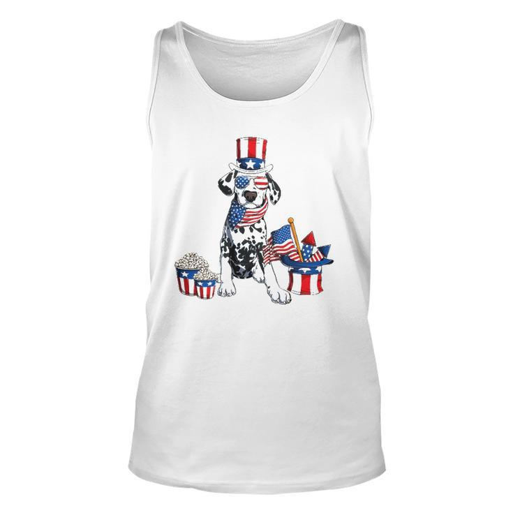 4Th Of July Dalmatian With American Flag Sunglasses Unisex Tank Top