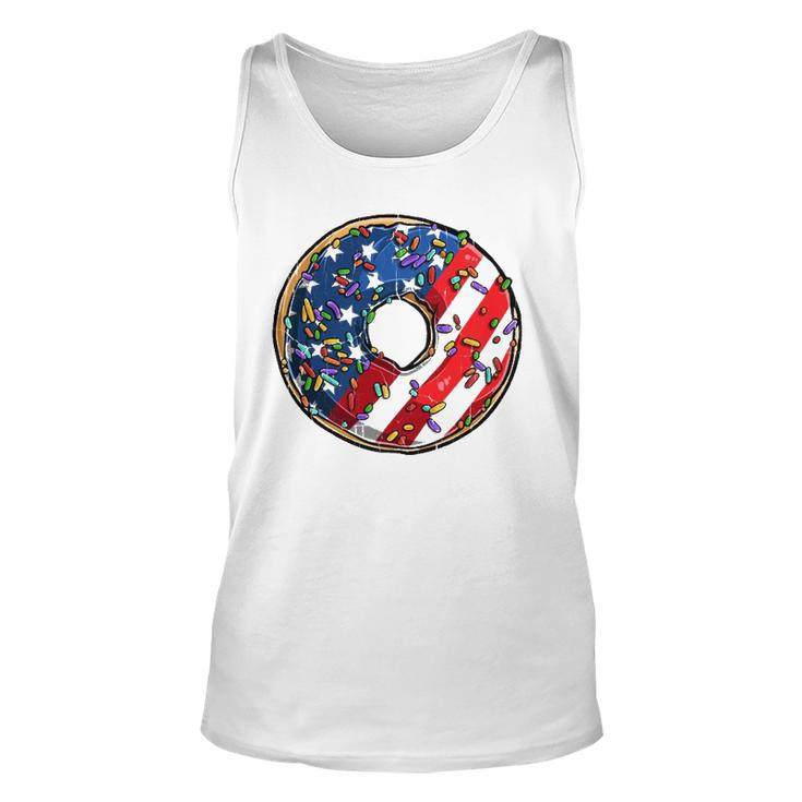 4Th Of July Donut Usa Flag  Graphic American Doughnut  Unisex Tank Top