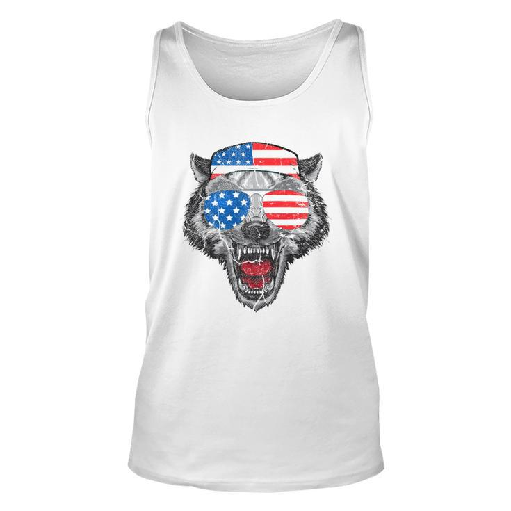 4Th Of July Wolf American Flag Usa  Vintage Men Dad   Unisex Tank Top