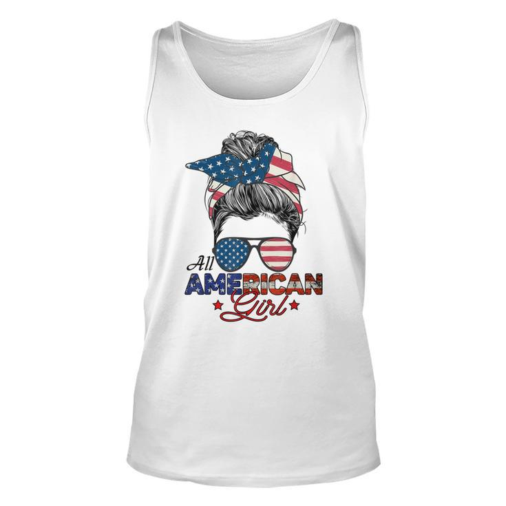 All American Girl 4Th July Messy Bun Us Flag  Unisex Tank Top