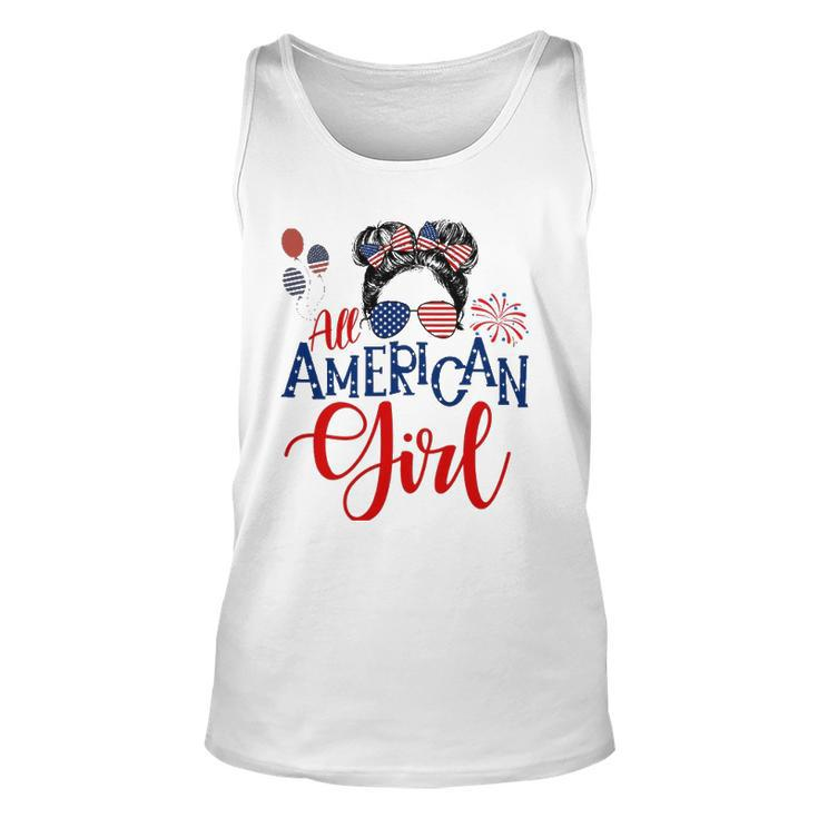 All American Girl 4Th Of July Messy Bun Sunglasses Usa Flag Unisex Tank Top