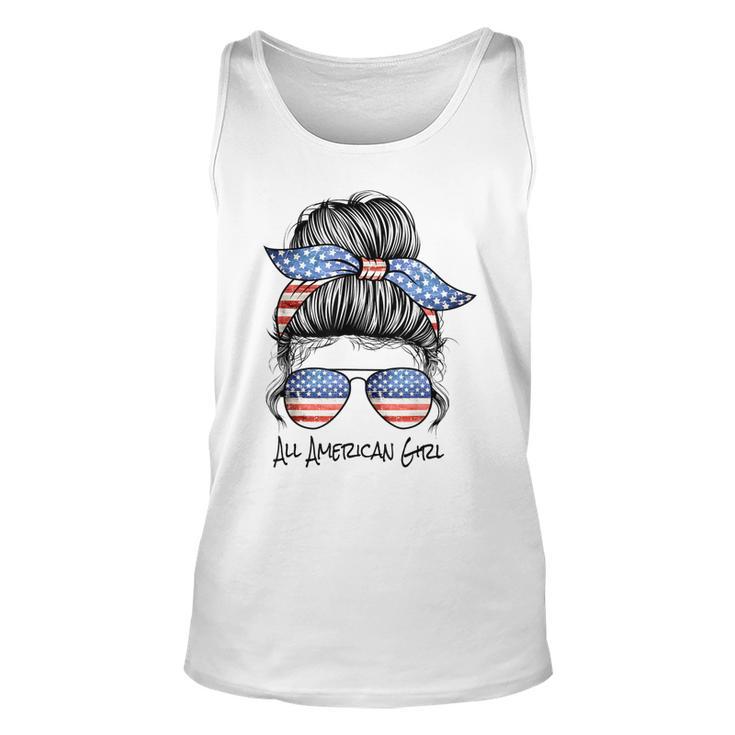 All American Girl Messy Bun American Flag 4Th Of July  Unisex Tank Top