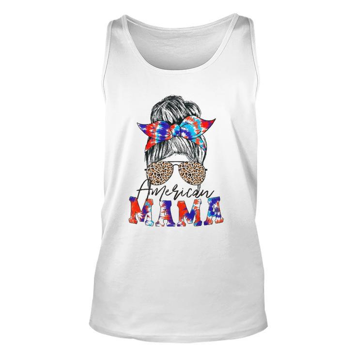 American Mama Usa Patriot Flag Tie Dye 4Th Of July Messy Bun Tank Top