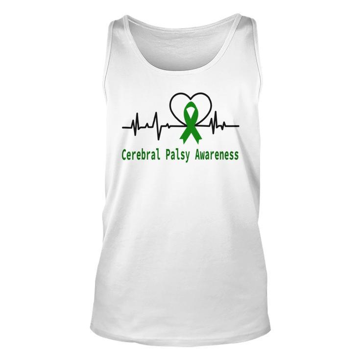 Cerebral Palsy Awareness Heartbeat  Green Ribbon  Cerebral Palsy  Cerebral Palsy Awareness Unisex Tank Top